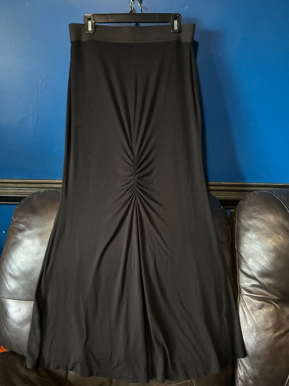 Michael Stars long black elastic waist maxi skirt gathered hi-lo XL goth gothic